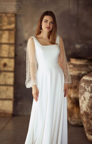 suknia slubna Herms Bridal Garantias with with Tulle Pearl Sleeves